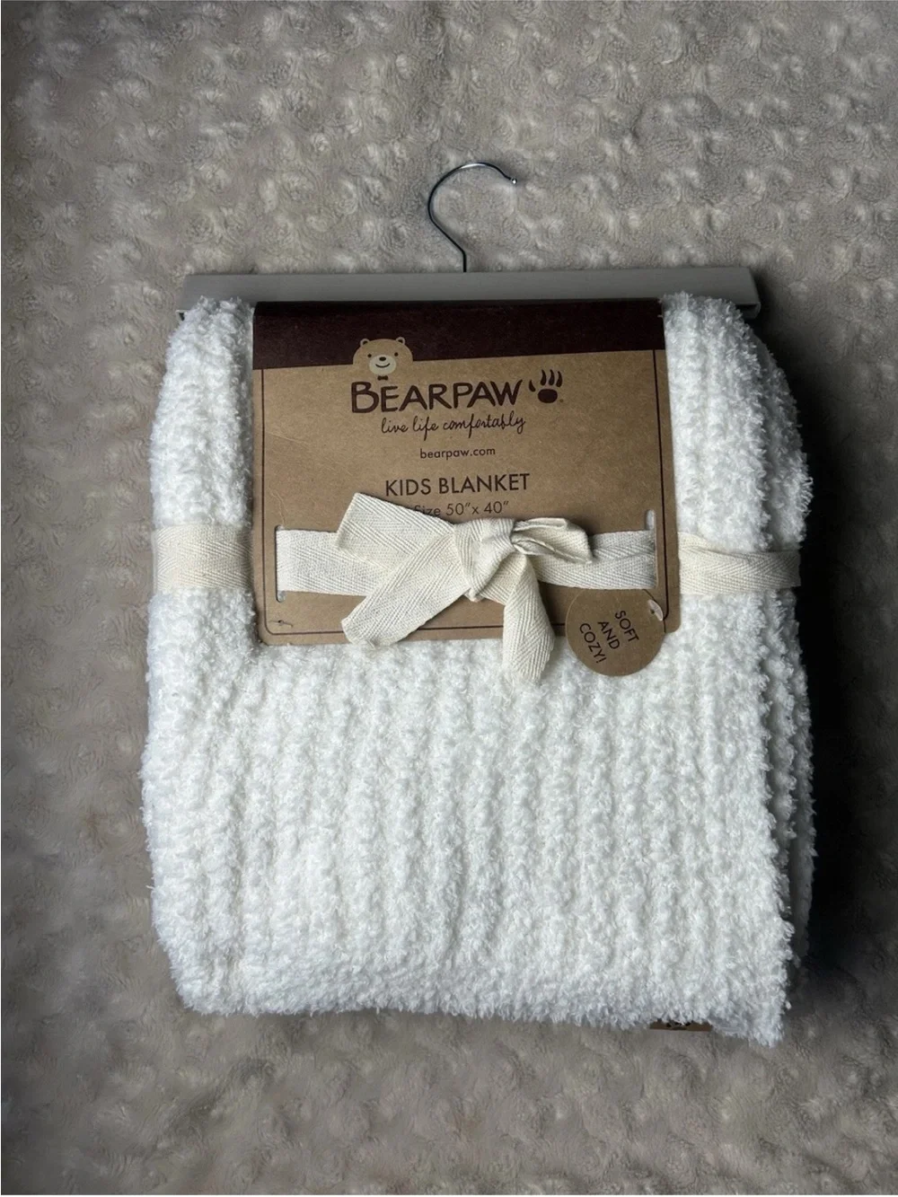 Bearpaw Kids Baby Blanket Cream Off White Chenille Soft Sweater Knit Ribbed